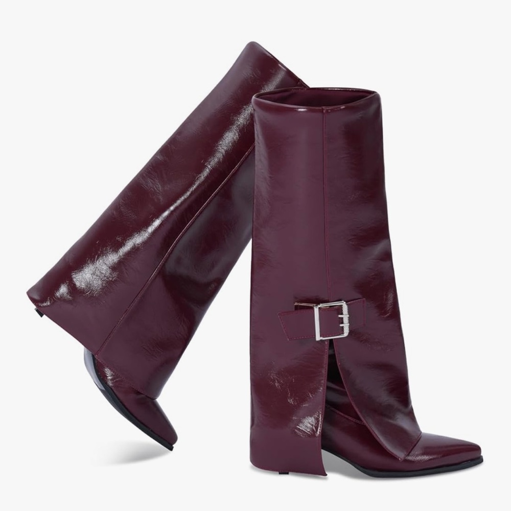 Brand new Women’s Burgundy Patent Mid-Calf Boots with Buckle